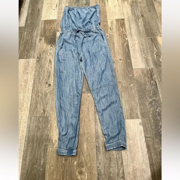 BANANA REPUBLIC DENIM CHAMBRAY STRAPLESS JOGGER ROMPER SIZE 2PETITE - Picture 13 of 16